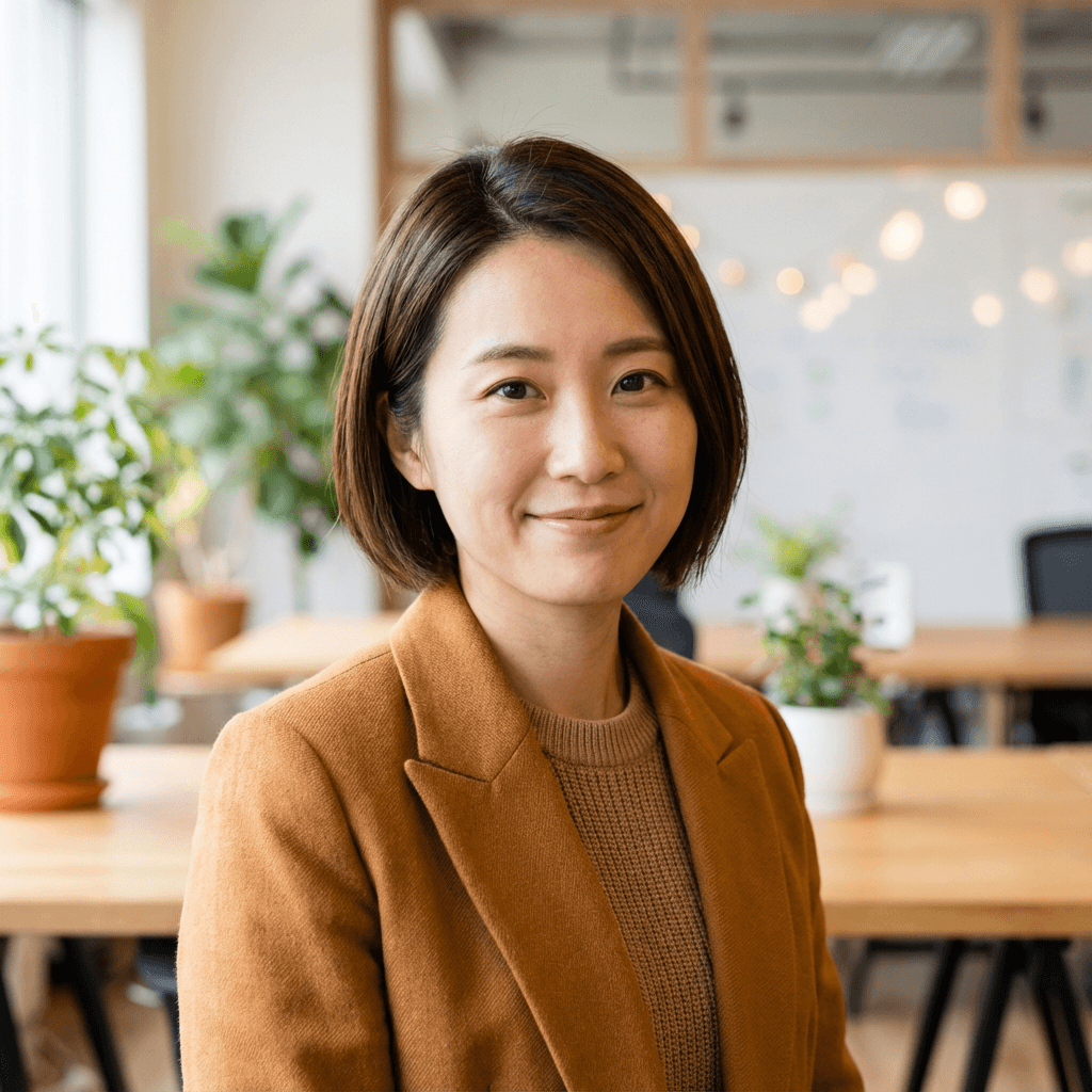 Maya Chen smiling beside a colorful craft table