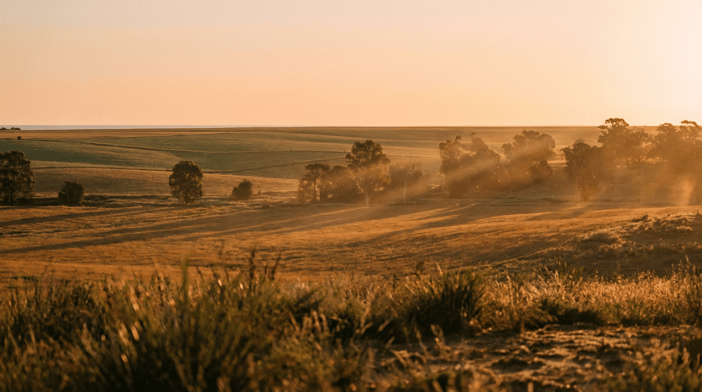 Campers playing a low-key game in the field at sunset